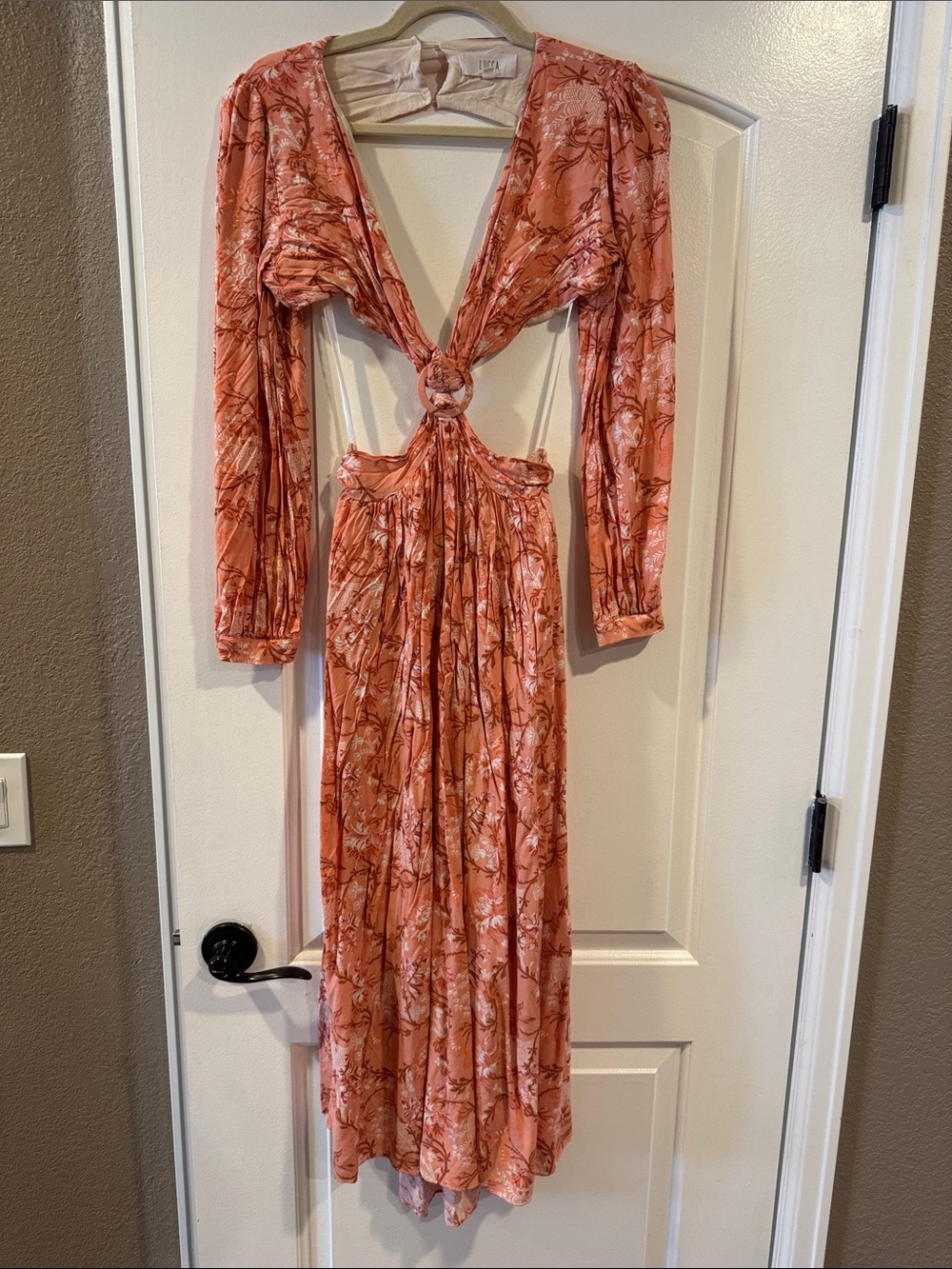 Lucca Couture Coral Pink Floral Ring-Front Maxi Dress